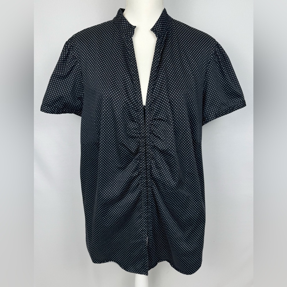 Alfani Woman Blouse Puff Sleeves Short Sleeves Black White Polka Dot Size 20W